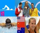 Плавательный женщин-подиум 100 метров Баттерфляй, дана Vollmer (Соединенные Штаты), Лу ин (Китай) и Алисия Coutts (Австралия) - Лондон-2012-